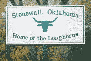 Stonewall Oklahoma sign with longhorns